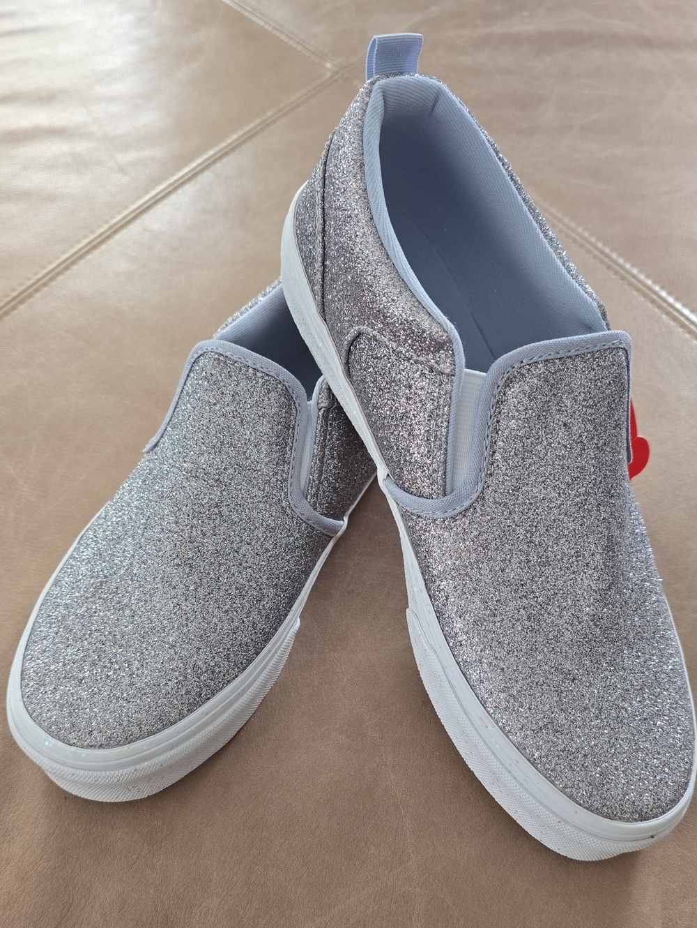Girls Vans Silver Glitter Slip-On Sneakers